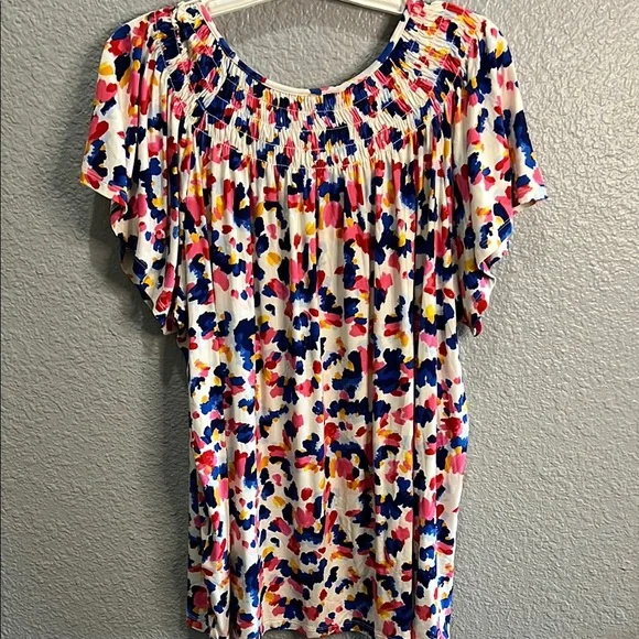 Style & Co Red, Pink, Blue Ruched Cap Sleeve Blouse size 2X NWT - Picture 4 of 7